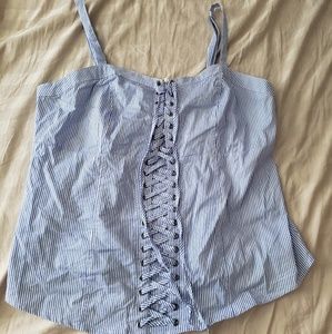 Blue and white pinstripe top